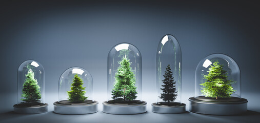 Collection of Christmas trees in glass jars