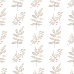 Watercolor plant pattern for wrapping gifts for a newborn baby. Perfect as a gift design for the birth of a girl. Beautiful digital paper in gray and pink shades.