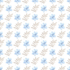 Watercolor seamless floral pattern in blue and gray colors. Perfect for print, textiles, web design, giftware, scrap paper, and other creative ideas.