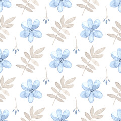 Watercolor blue gray floral pattern. Ideal for print, textiles, web design, souvenirs, scrap paper, and other creative projects.