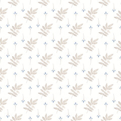 Watercolor digital seamless paper with gray twigs and cute blue flowers. Ideal for print, textiles, web design, souvenirs, scrap paper, and other creative projects.