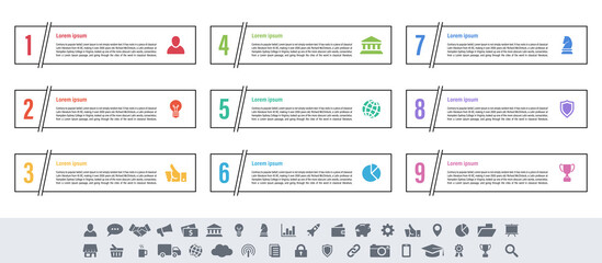 Infographic design business concept vector illustration with 9 steps or options or processes represent work flow or diagram or web button banner