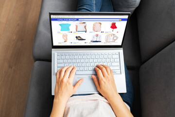 Woman Online Ecommerce Shopping Using Laptop