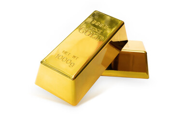Gold bar 1 kg on white background with clipping path
