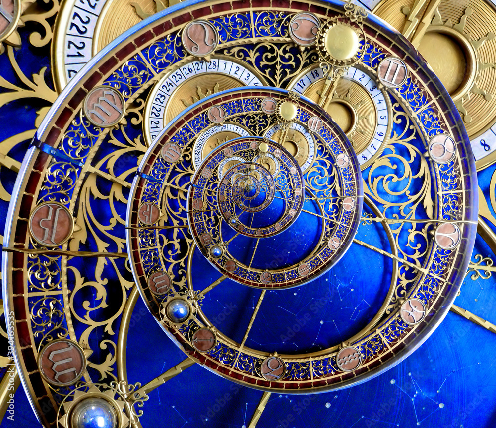 Wall mural abstract ancient zodiac clock. abstract astronomical clock