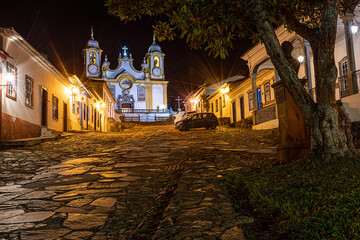 Tiradentes, Minas Gerais, Brazil – November 05, 2020: Matriz de Santo Antonio Church, Colonial city of Tiradentes, Minas Gerais state, Brazil