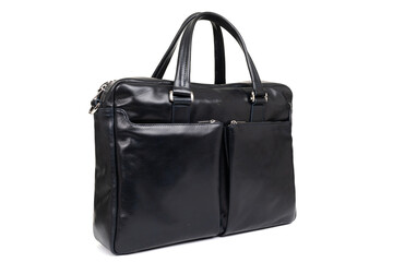 black bag for men made of genuine leather close up