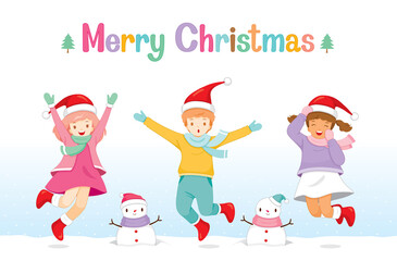 Happy Children Jumping Together On Christmas Day