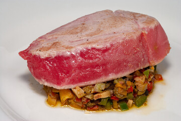 Tuna Steak well done with Vegetables