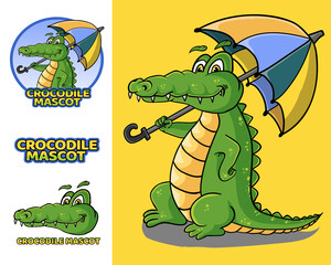 set of crocodile mascot holding umbrella  modern design