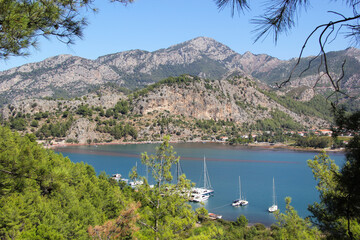 Fototapeta premium Orhaniye village and Kizkumu beach, on Bozburun peninsula near Marmaris resort town in Turkey