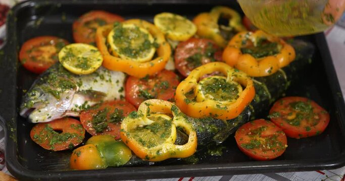 preparing the baked The rainbow trout dish, Cooking a salmonid trout dish 