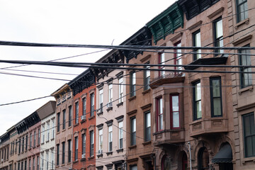 Fototapeta na wymiar Row of Colorful Old Brownstone Residential Buildings in Hoboken New Jersey