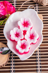 Red flower-shaped coconut milk jelly