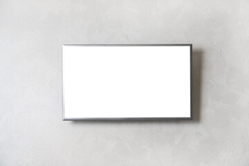 TV mockup background with lcd white screen fixed on a wall