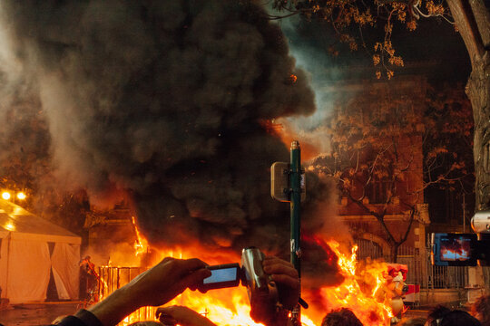 Last Days Of The Fallas, Sculptures Are Burned Long The City Streets
