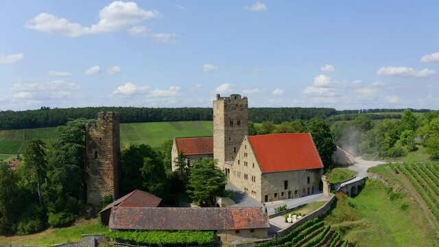 Aerial view, flight at Neipperg Castle, Brackenheim wine region, Heilbronn district, Baden-W&uuml;rttemberg., Germany,