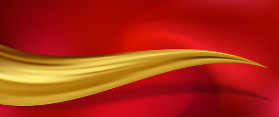 Abstract golden flow liquid wave on red background. Minimalist modern, suitable for wallpapers, banners, gaming, cards, book illustrations, landing pages, flyer, poster, etc.