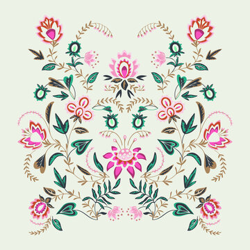 T-SHIRT DESIGN. ethnic floral print and embroidery pattern vector illustration