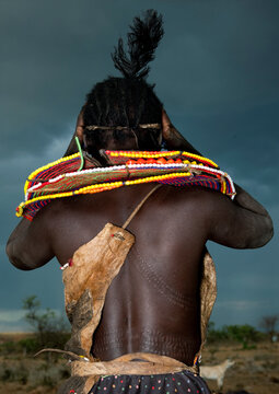 Portrait of a Pokot tribe woman with huge necklace, Baringo County, Baringo, Kenya