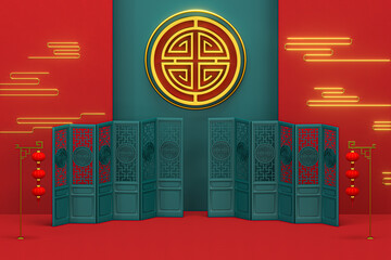 Chinese decorative background, prosperity elements, 3d rendering.