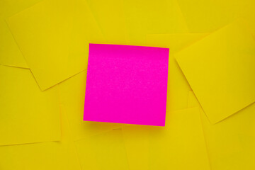 horizontal pink sticky note on yellow sticky notes full frame copy space for writing message