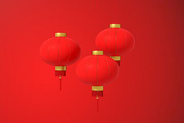 Obraz premium Red Chinese traditional lanterns background, 3d rendering.