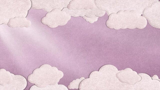 Loop video. Pink sky. 2D animation of clouds. The rays of the sun make their way through the sky. Concept: valentine's day, mother's day, birthday, holiday