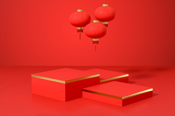 Red creative presentation stage, 3d rendering.