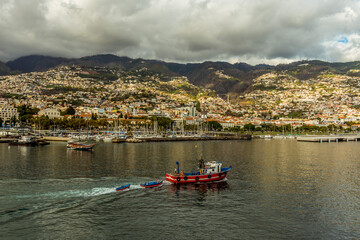 A view of Funchal, Madeira from a ship in the harbour