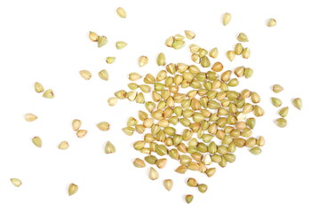 Buckwheat pile isolated on white background, top view