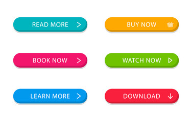 Set of modern web buttons. Colorful buttons. Button for call action. For website and ui design.Основные RGB