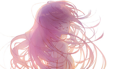 風に吹かれる俯く可憐な女の子 Wall Mural Wallpaper Murals わたほこり