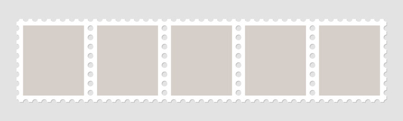 Set of blank postage stamps. Frames of postage stamps for mail envelopes. Vector.