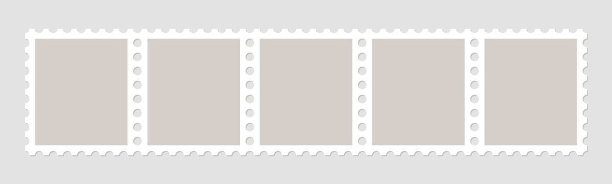 Set of blank postage stamps. Frames of postage stamps for mail envelopes. Vector.