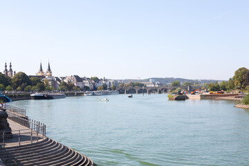 View of the Moselle / Rhine river near Deutsches Eck and Koblenz city.