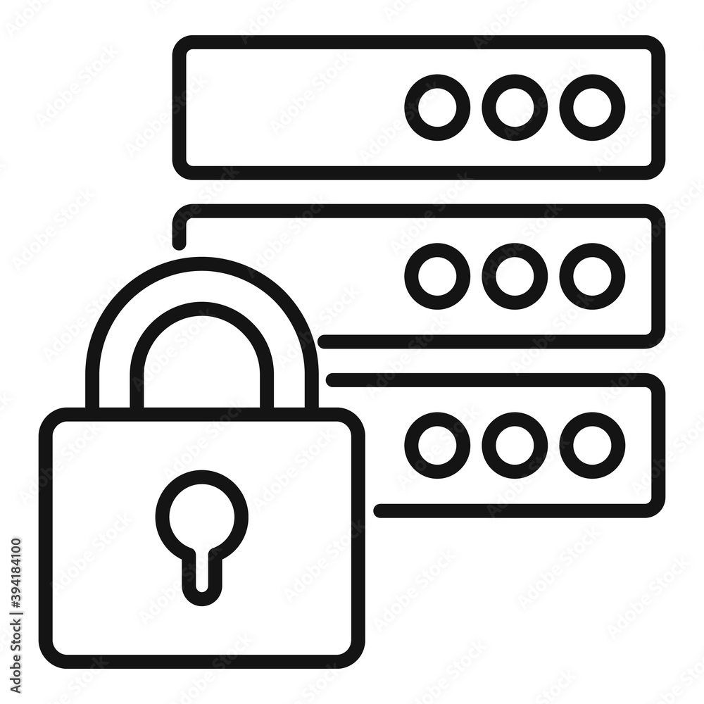 Poster protected server icon. outline protected server vector icon for web design isolated on white backgro