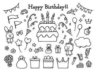 illustration of happy birthday with handwritten lines