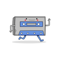 Cute cassette cartoon character running away