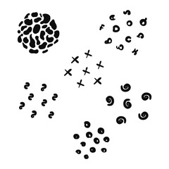 Vector set of grungy hand drawn textures. Lines, circles, crosses, strokes, spirals, waves, brushstrokes. Hand-drawn elements for your graphic design