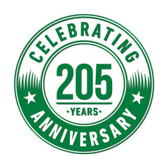 205 years anniversary logo template. 205th years anniversary celebration design. Vector and illustration.