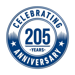 205 years anniversary logo template. 205th years anniversary celebration design. Vector and illustration.