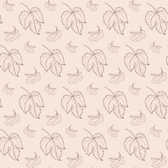 seamless beige hand drawn pattern with leaves of hop