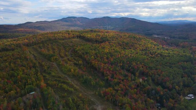 Ragged Mountain Resort and ski area aerial view with fall foliage in town of Danbury, New Hampshire NH, USA. 