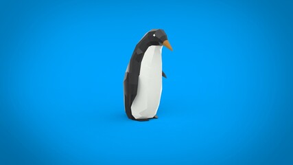 Low poly female mother penguin 3d render illustration on blue background