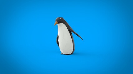 Low poly female mother penguin 3d render illustration on blue background