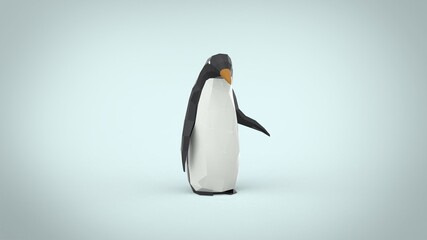 Low poly female mother penguin 3d render illustration on blue background