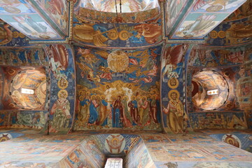 Fototapeta na wymiar Interior decoration of a Christian Church, ceiling painting, history and culture, architecture 