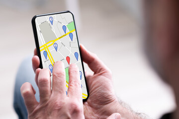 Person's Hand Using GPS Navigation Map