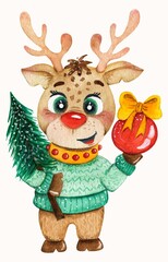 deer with a Christmas tree